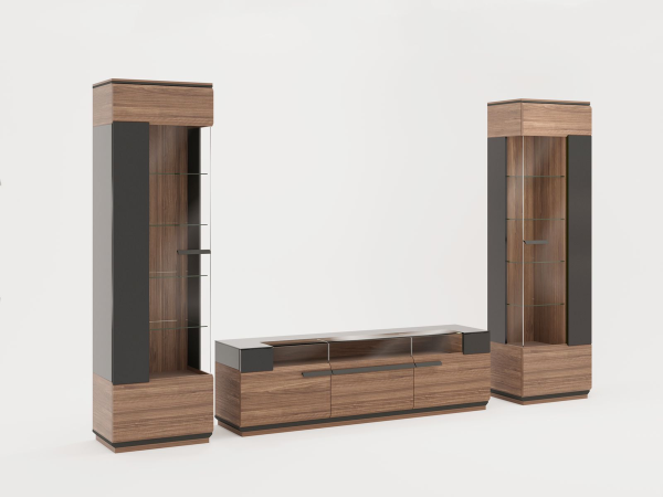 Комплект гостиной NIZZA 3 орех/стекло графит Комплект гостиной NIZZA 3 орех/стекло графит